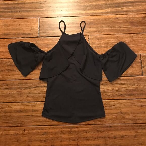 Cold Shoulder Top Ruffle Blue - Picture 3 of 4